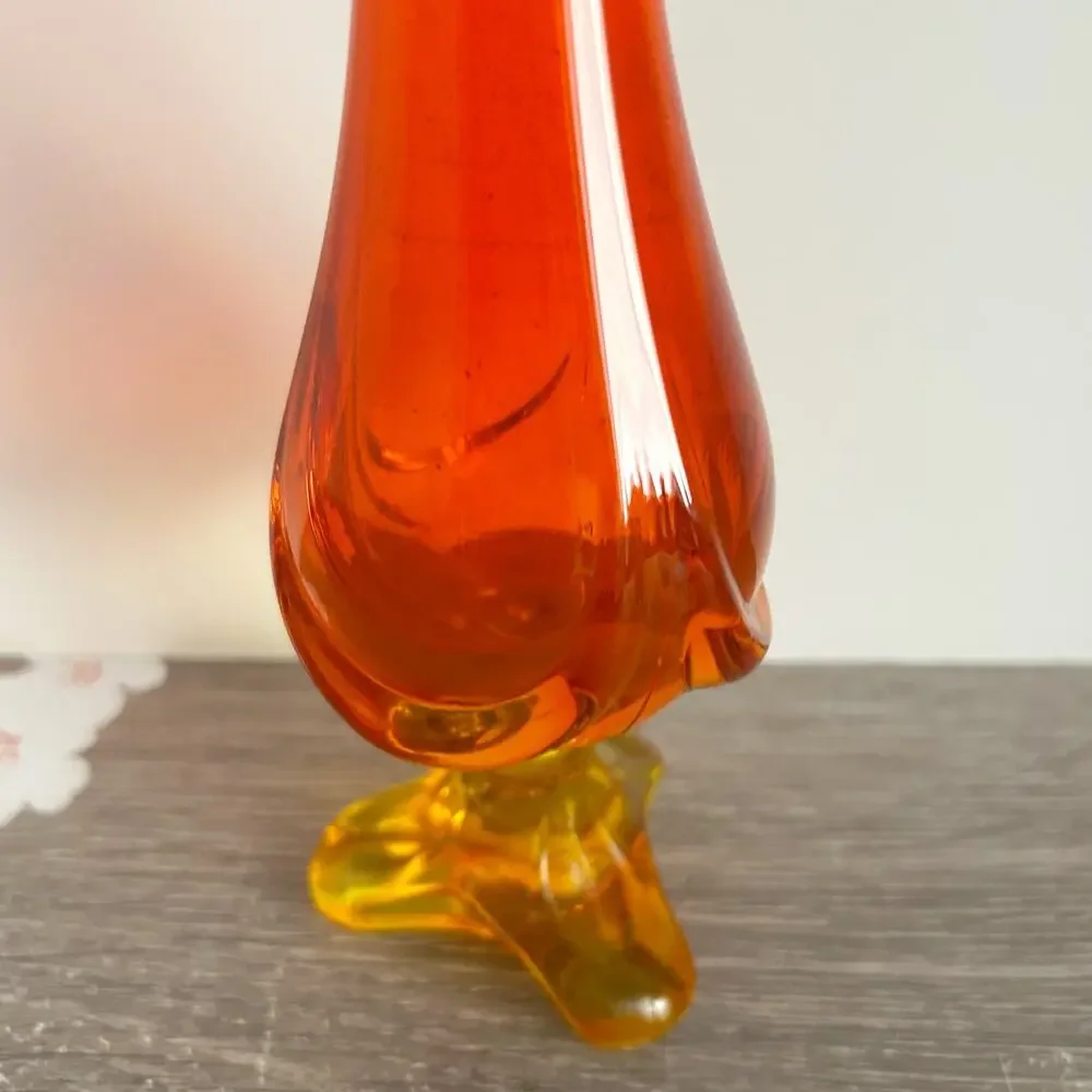 VTG Viking Amberina Swung Glass Footed Three Toed Draped 13” Tall Vase, It Glows